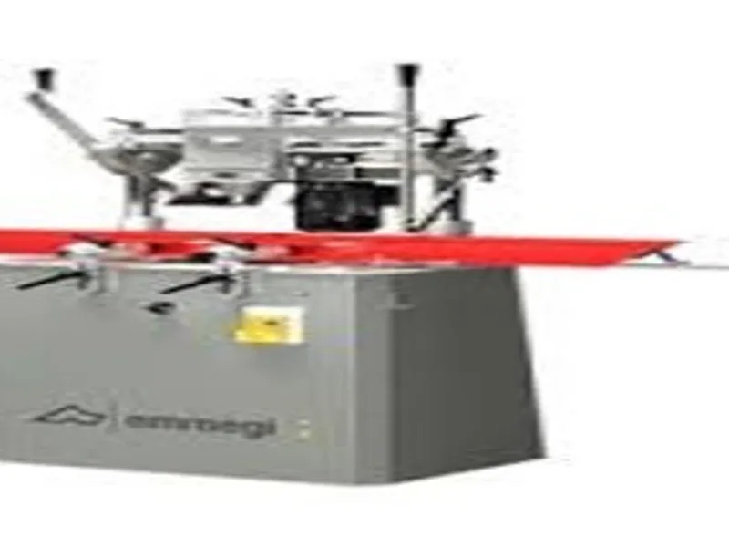 Automated hydraulic corner crimping machine for robust frame joinery.