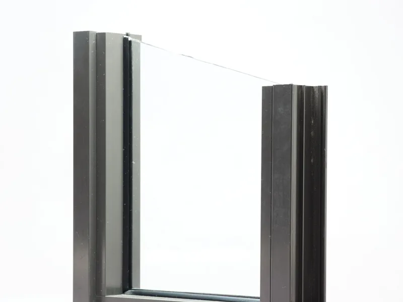 Anodized structural frame assembly detailing and mechanical corners.