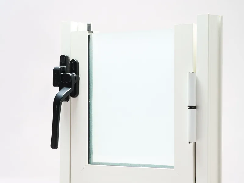 High-insulation window profile cross-section with multi-point locking system.